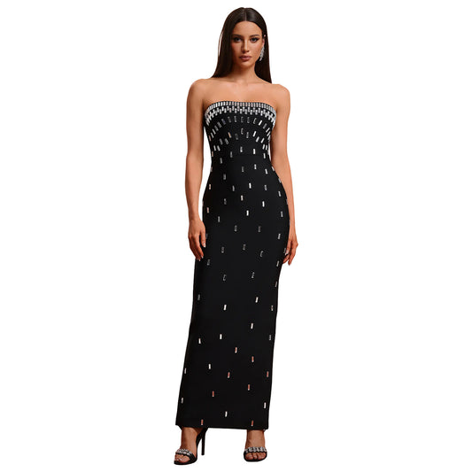 Tube Top High-end Hot Drilling Backless Long Dress