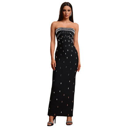 Tube Top High-end Hot Drilling Backless Long Dress