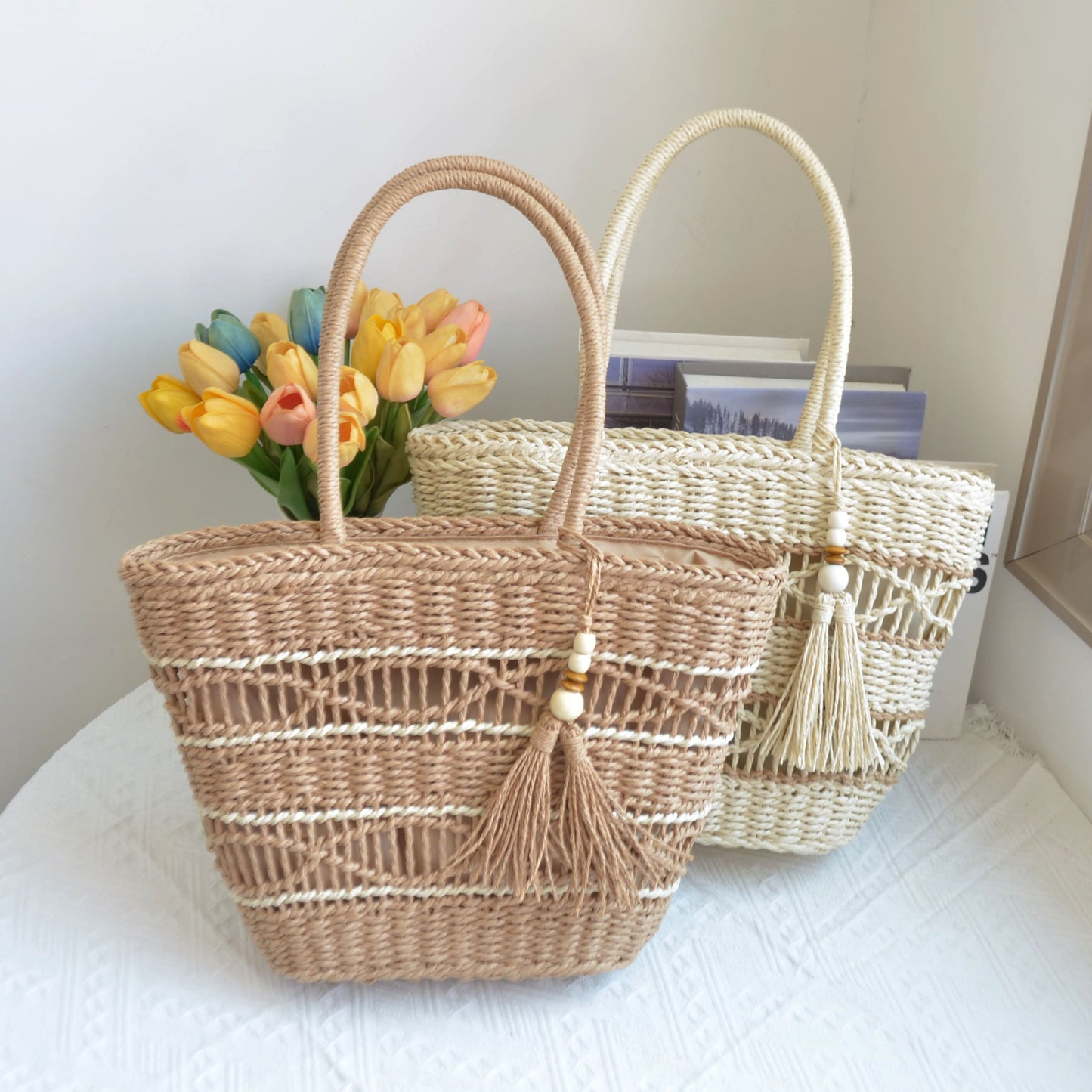 Women's Paper String Hand-woven Straw Bag