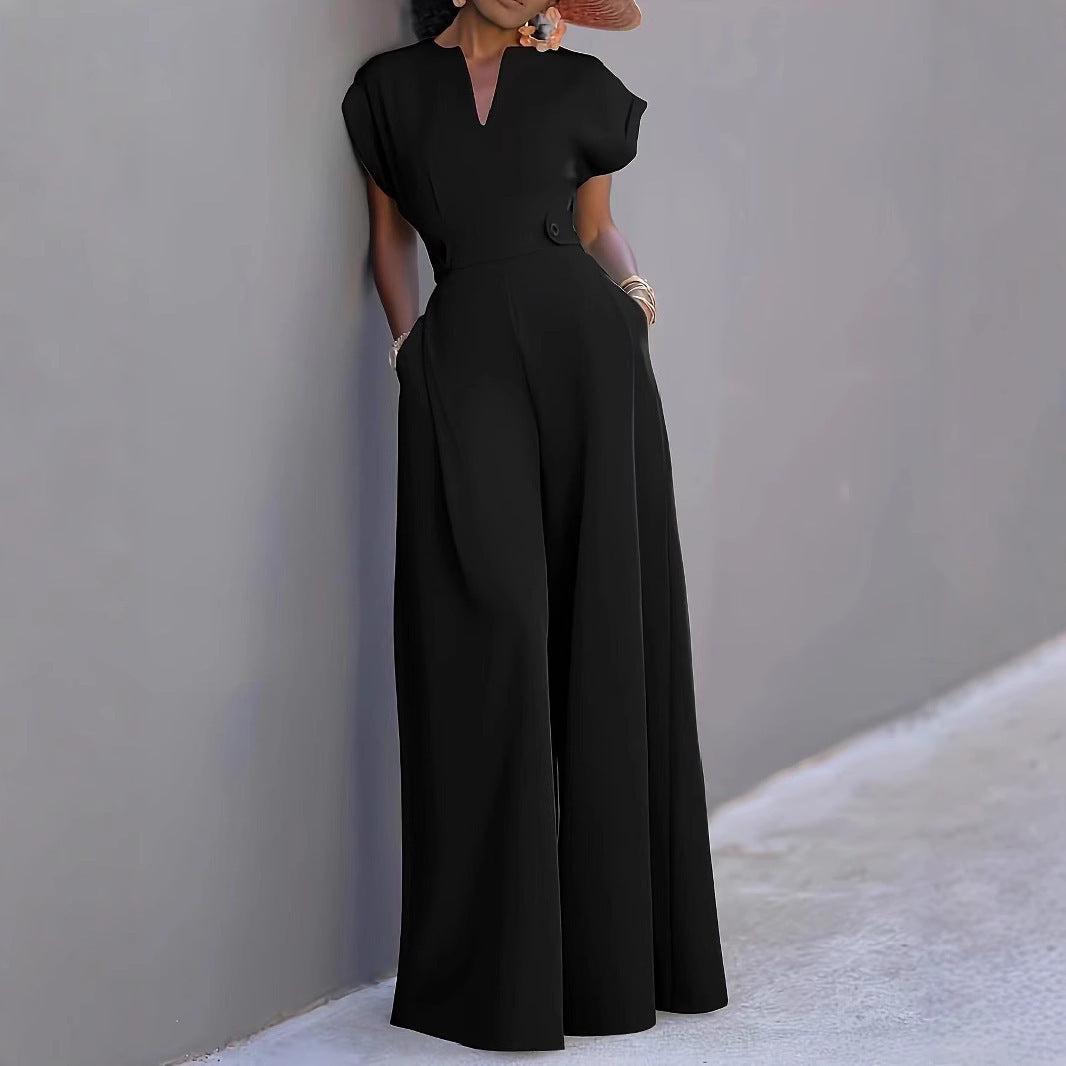 Solid Color High Waist Wide Leg Jumpsuit