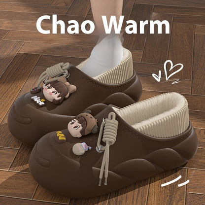 Women's Cartoon Waterproof Winter Toe Cap Cotton Slippers