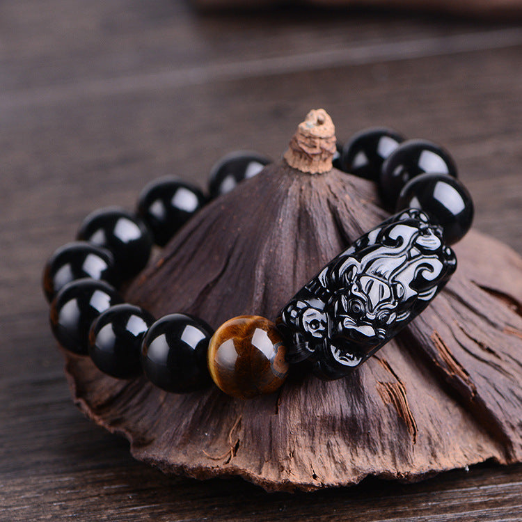 Ethnic Style Natural Obsidian Pi Xiu Bracelet