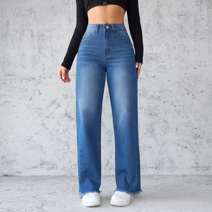 Straight Wide-leg Jean High-waist Non-elastic