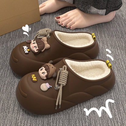 Women's Cartoon Waterproof Winter Toe Cap Cotton Slippers