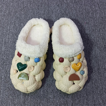 Men's And Women's Litchi Warm Non-slip  Cotton Slippers