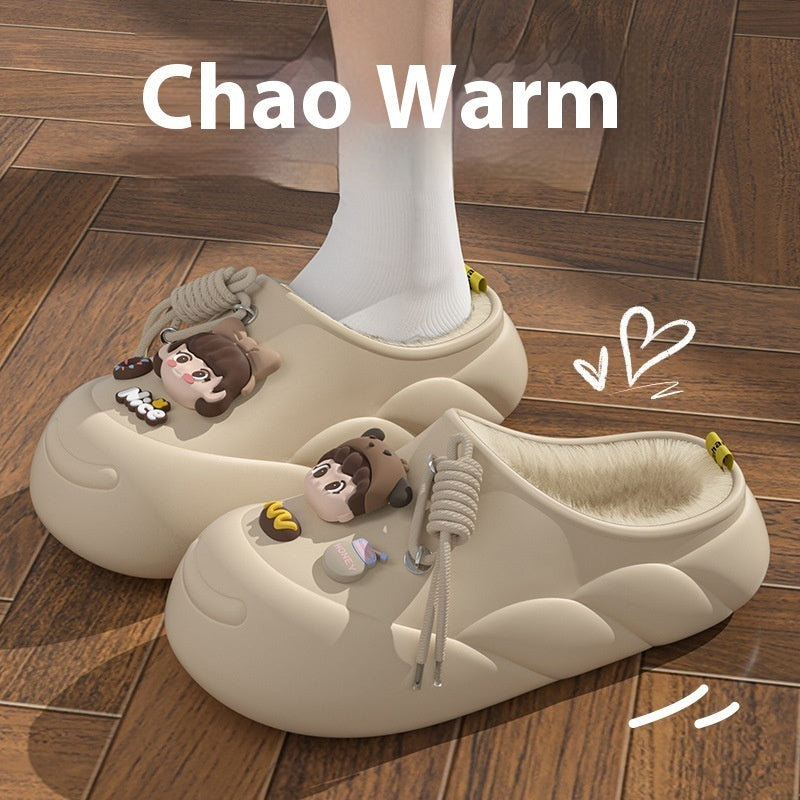 Women's Cartoon Waterproof Winter Toe Cap Cotton Slippers