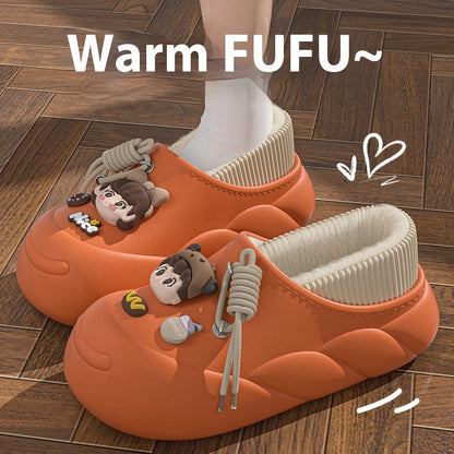 Women's Cartoon Waterproof Winter Toe Cap Cotton Slippers