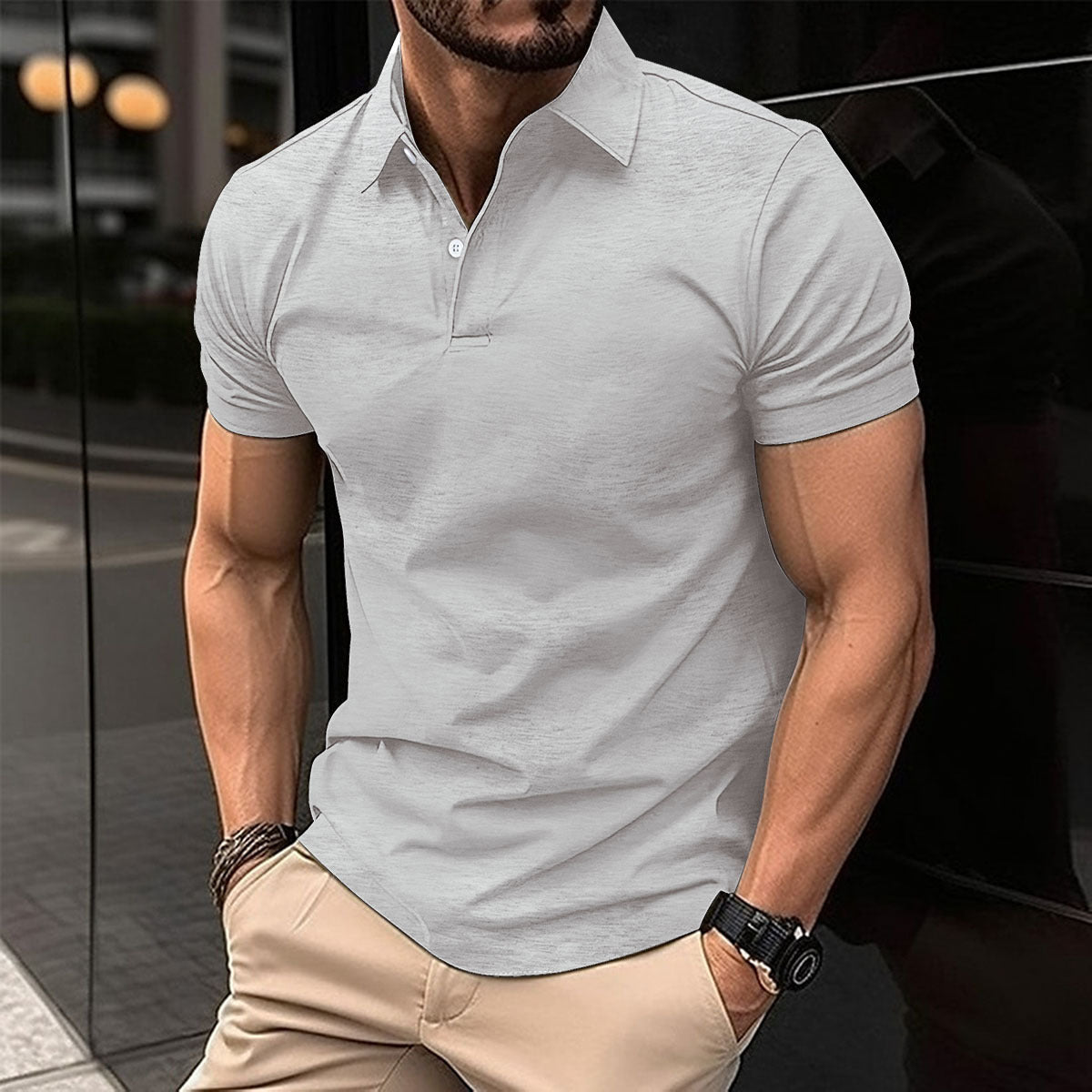 Men's Polo Shirt  Lapel Button Top