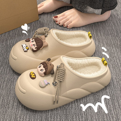 Women's Cartoon Waterproof Winter Toe Cap Cotton Slippers