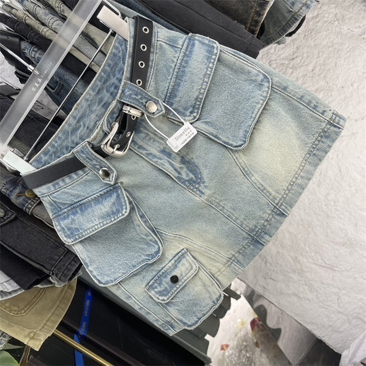 Retro luxury Multi-pocket Hip Skirt