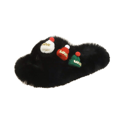 Women's Christmas Fluffy Warm Toe Covering Cotton Slippers