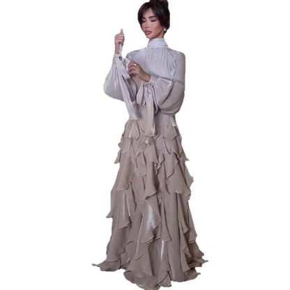 Elegant Pleated Ruffled Slim Fit Dress