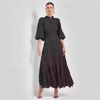 Women's Elegant Hollow Lace Long Dress