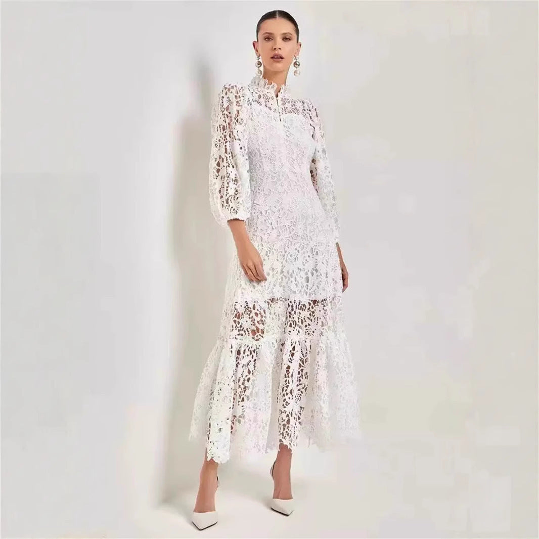 Women's Elegant Hollow Lace Long Dress