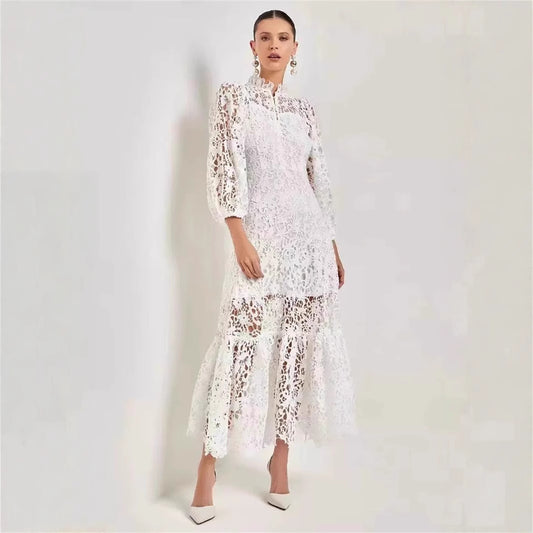 Women's Elegant Hollow Lace Long Dress