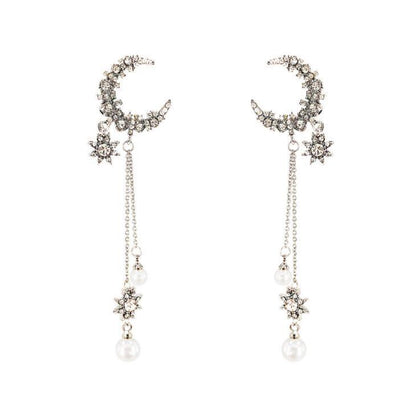 All-matching Long XINGX Tassel Full-jeweled Stud Earrings