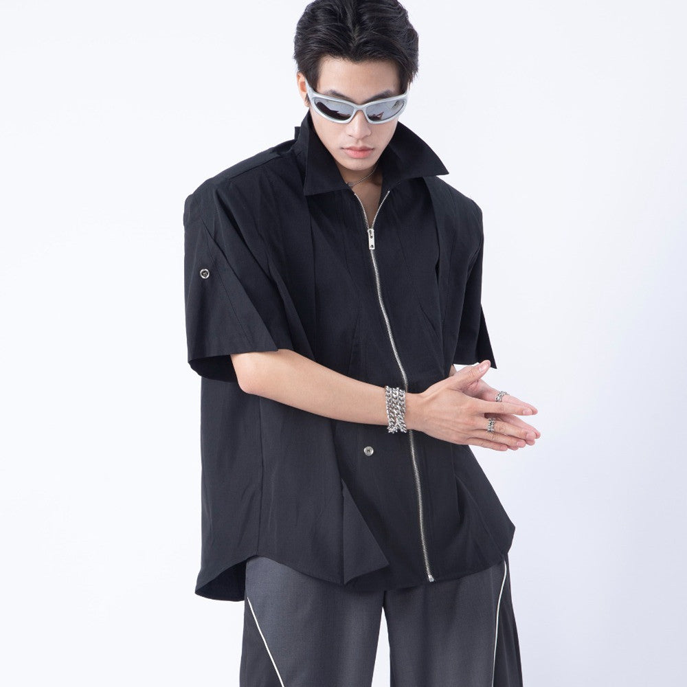 Men's Split Metal Zipper Deconstruction Padded Shoulder Shirt