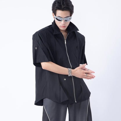 Men's Split Metal Zipper Deconstruction Padded Shoulder Shirt
