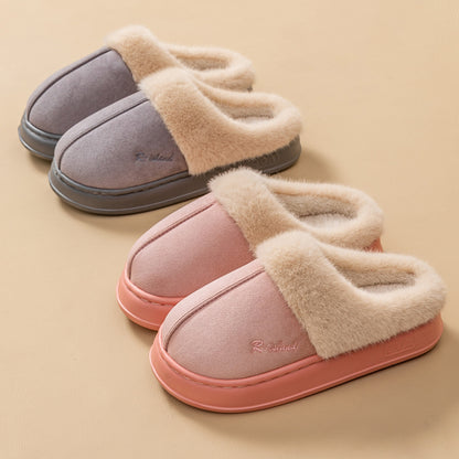 Winter Cosy Warm Couple Fluffy Slippers Women  Men Non-slip Soft Slides