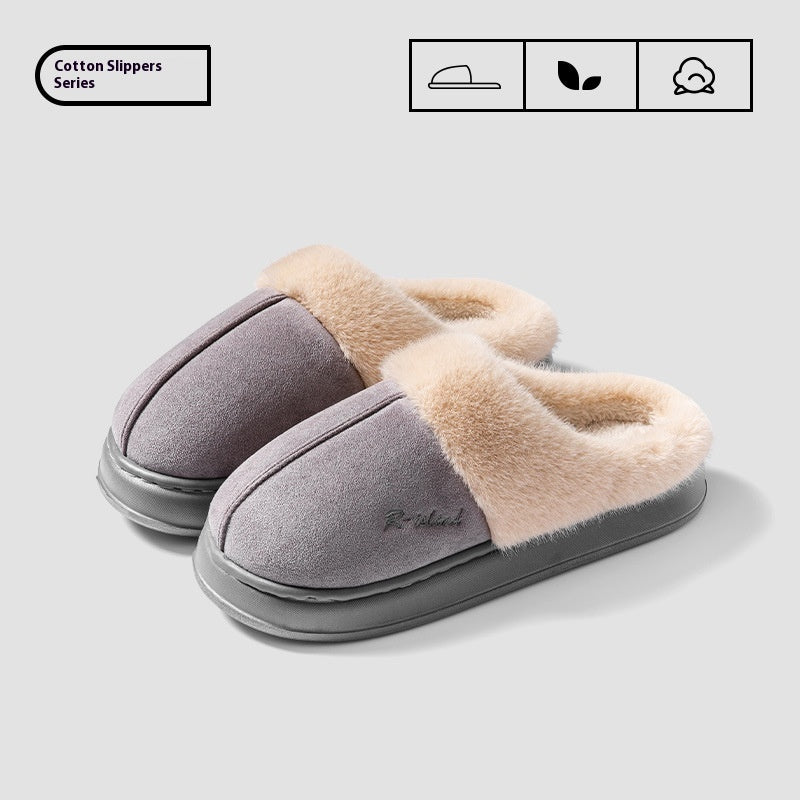Winter Cosy Warm Couple Fluffy Slippers Women  Men Non-slip Soft Slides