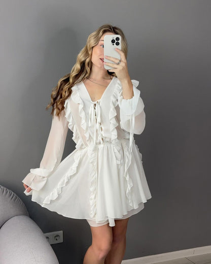 Elegant Chiffon V-neck Flounce Design Dress