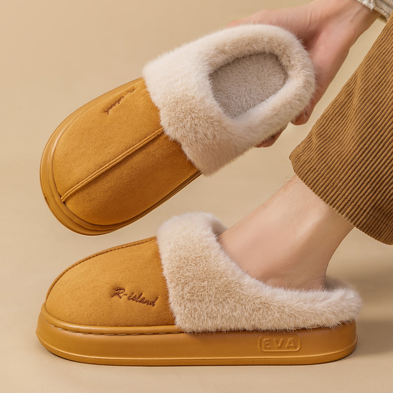 Winter Cosy Warm Couple Fluffy Slippers Women  Men Non-slip Soft Slides