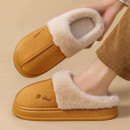 Winter Cosy Warm Couple Fluffy Slippers Women  Men Non-slip Soft Slides