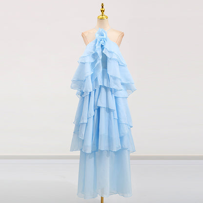 Elegant Lady Patchwork Ruffled Long Dress