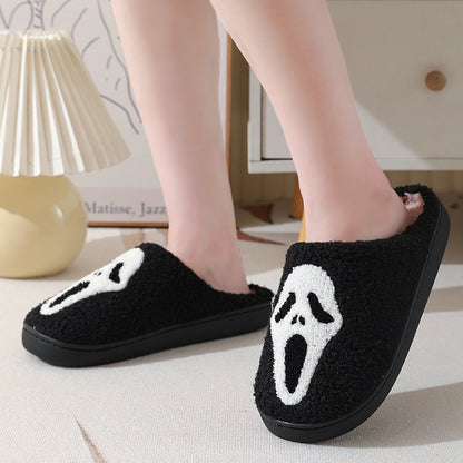 Halloween Skull Cartoon Print Warm Winter Slippers