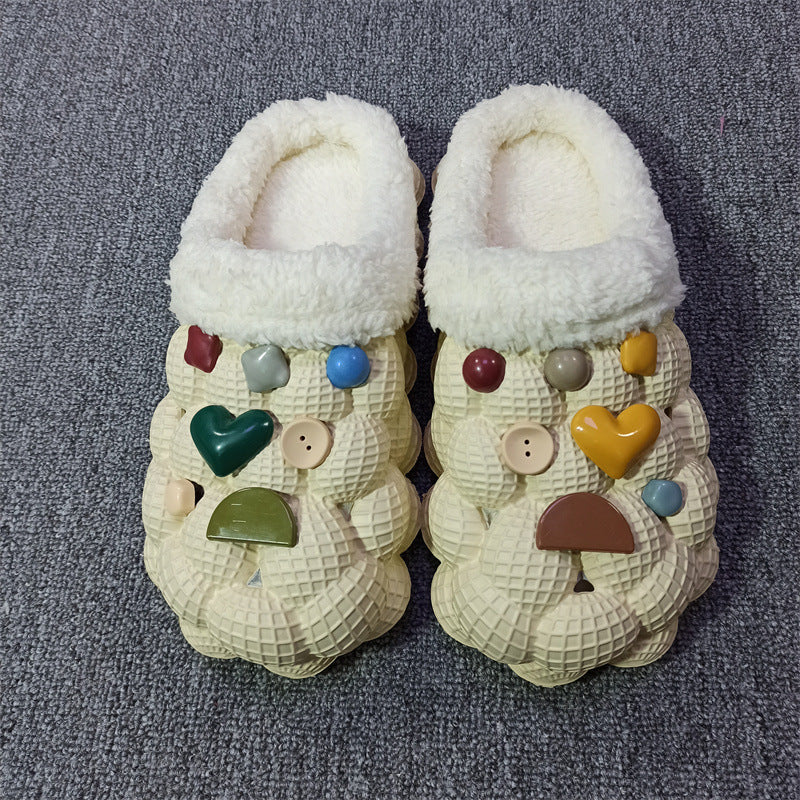 Men's And Women's Litchi Warm Non-slip  Cotton Slippers