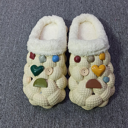 Men's And Women's Litchi Warm Non-slip  Cotton Slippers