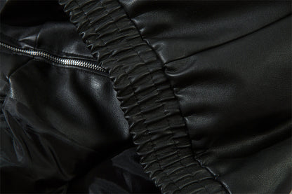 Men's Gothic Letter Affixed Embroidered Leather Jacket