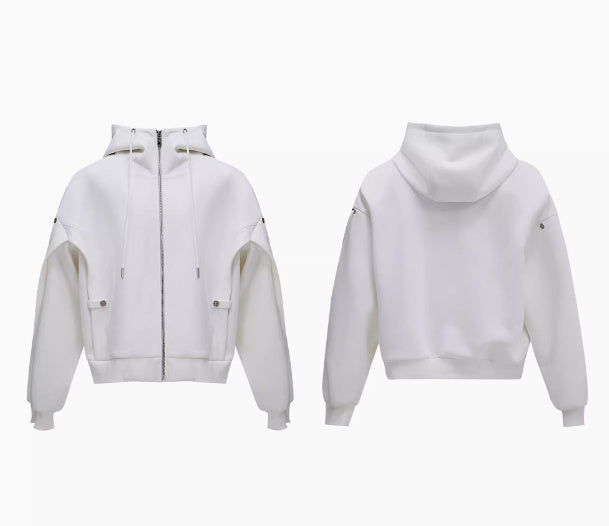 Deconstruction Drawstring Loose Hooded Sweater and High-grade Pant Suit