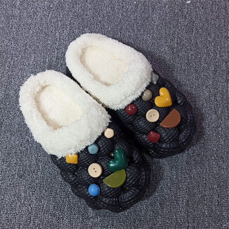 Men's And Women's Litchi Warm Non-slip  Cotton Slippers