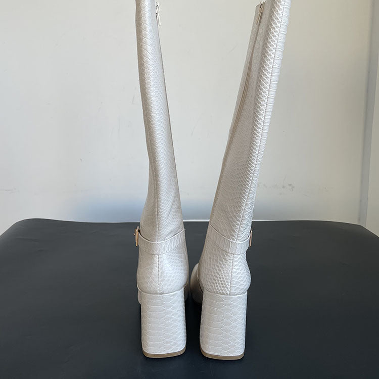 Women's Thick High Heel Side Zipper Square Head Knight Boots