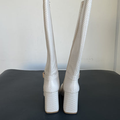 Women's Thick High Heel Side Zipper Square Head Knight Boots