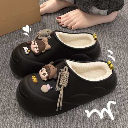 Women's Cartoon Waterproof Winter Toe Cap Cotton Slippers