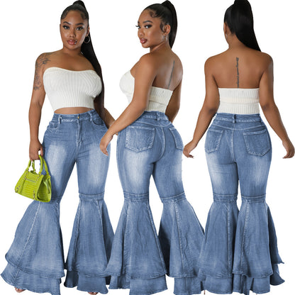 Women's Wide Leg Denim Stretch Flared Pants