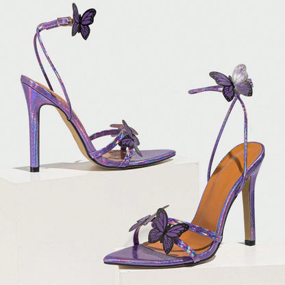 Women's Pointed-toe Three-dimensional Butterfly Stiletto Heel Sandals