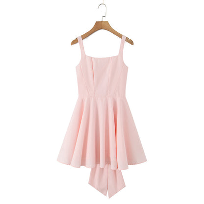 Solid Color Square Collar Sling Dress Women