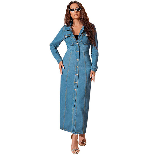 Women's Denim Button Cardigan Jacket Dress