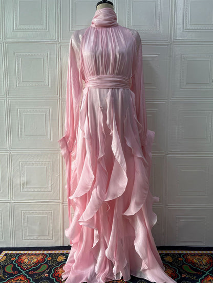 Elegant Pleated Ruffled Slim Fit Dress