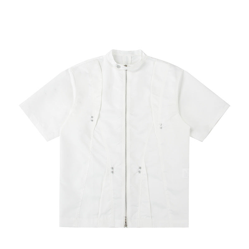 Men's Split Metal Zipper Deconstruction Padded Shoulder Shirt