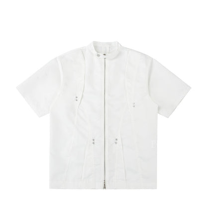 Men's Split Metal Zipper Deconstruction Padded Shoulder Shirt