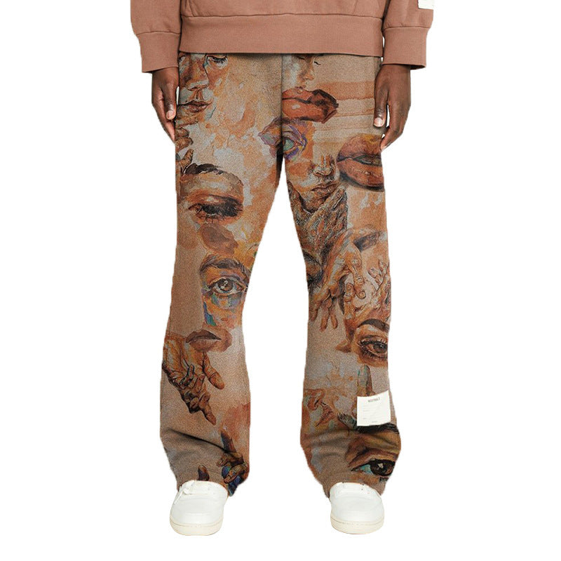 Men's Printed Mid Waist Loose Trousers