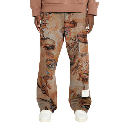 Men's Printed Mid Waist Loose Trousers