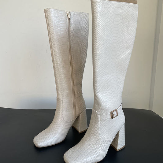 Women's Thick High Heel Side Zipper Square Head Knight Boots