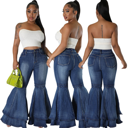 Women's Wide Leg Denim Stretch Flared Pants