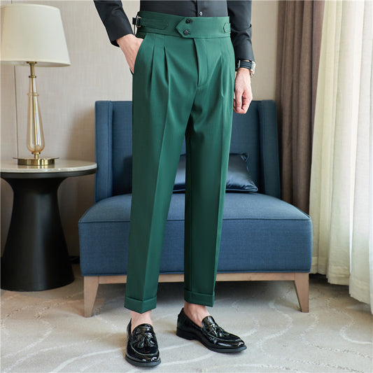 Mid High Waisted Drape Style Long Casual Pants