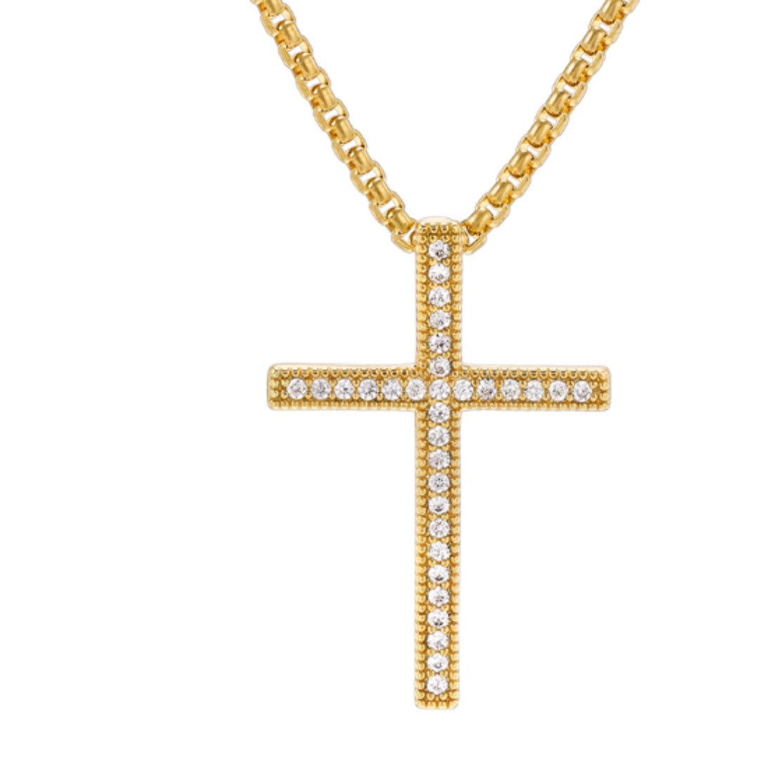 Men's 18K Gold Diamond Cross Necklace